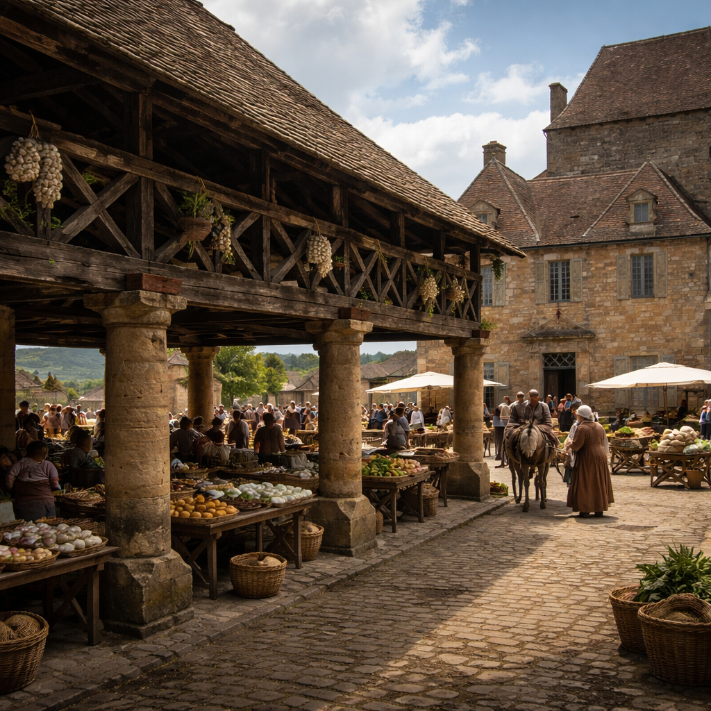 La halle de Domme au Moyen Âge