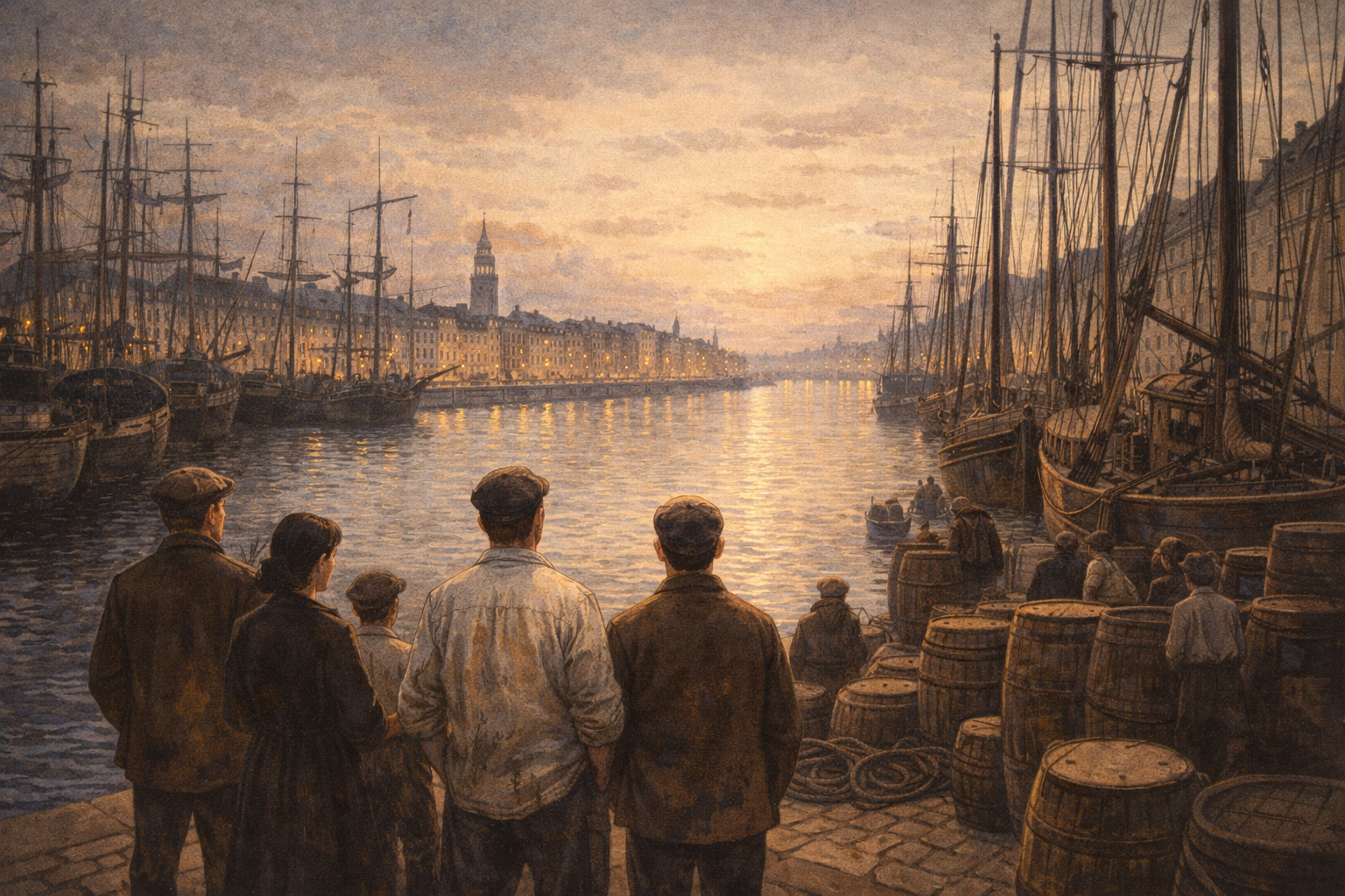 Le Port de la Lune à Bordeaux, avec voiliers, quais et tonneaux.