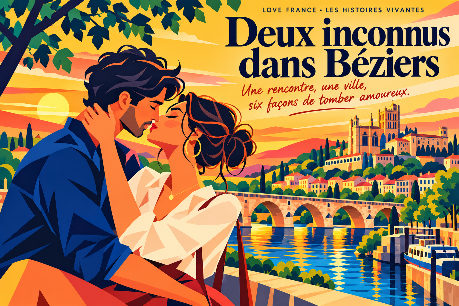 Camille et Gabriel, romance en pop narratif géométrique sur le Pont Vieux de Béziers