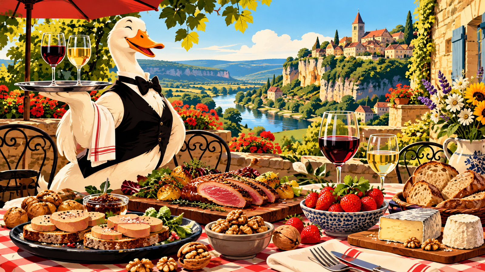 Illustration pop des saveurs et restaurants du Périgord